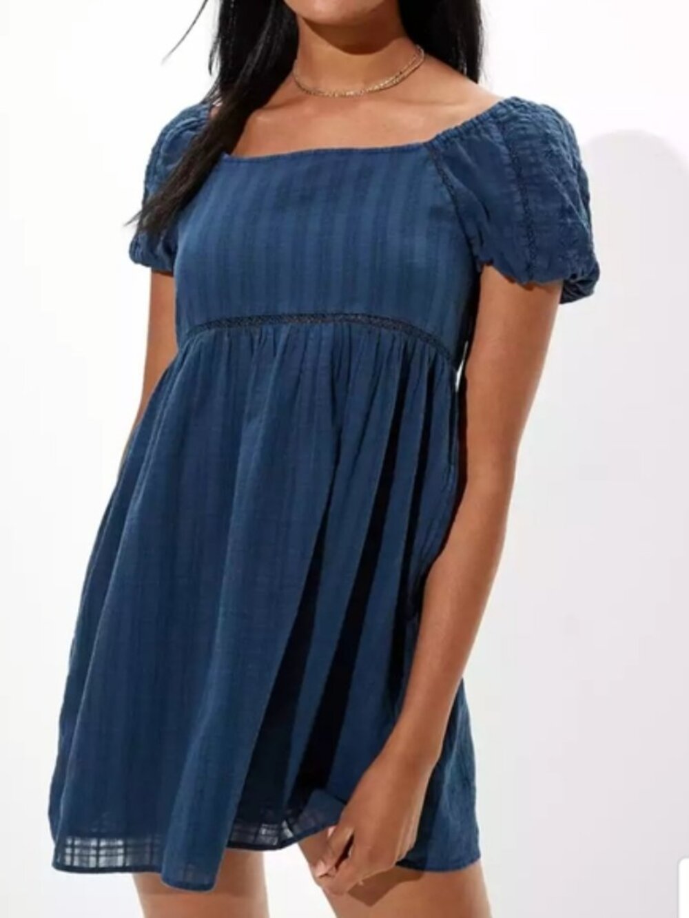 AMERICAN EAGLE Navy Blue Puffy Sleeve Mini Dress - XS - NWT NEW
